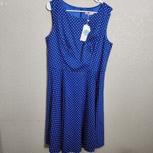 Bbonlinedress Dress Womens Size XXL Blue Polka Dot Sleeveless Midi Flared Skirt